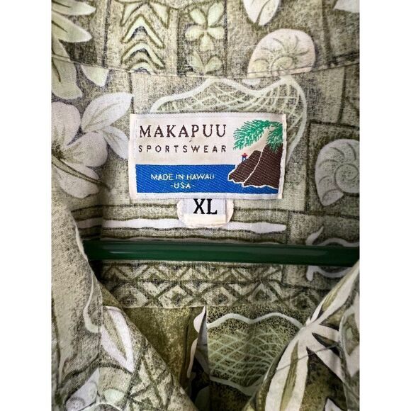 Vintage Makapuu Green Floral Tropical Abstract Hawaiian Shirt XL Reverse Print - Picture 5 of 9